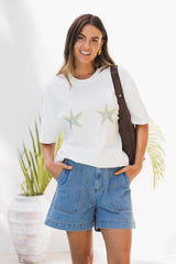 Malibu Embroidered Starfish Tee - Blue - The Self Styler