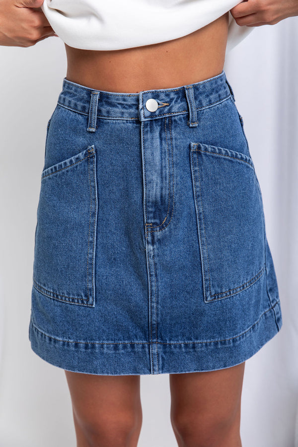 Heidi Denim Mini Skirt - Dark Blue Wash - The Self Styler