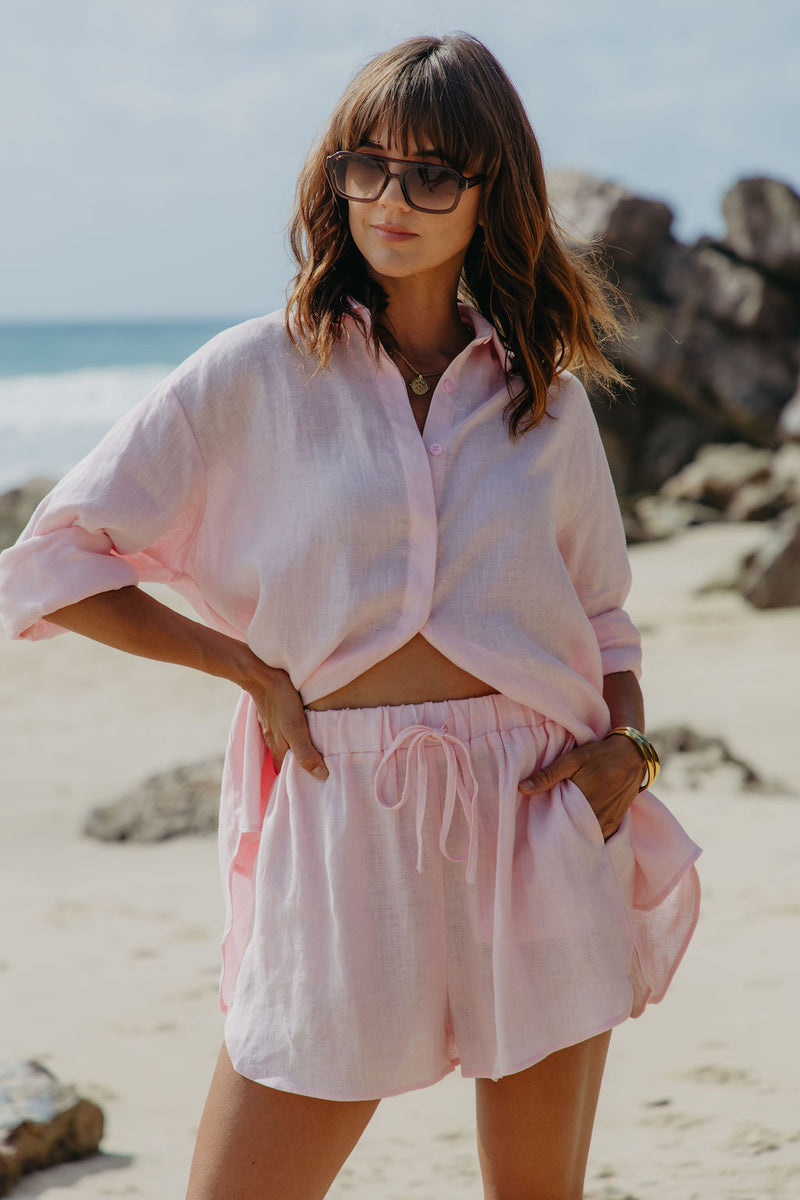 Charlie Linen Shorts - Pink - The Self Styler