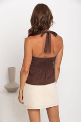 Camilla Pleated Halter Top - Chocolate - The Self Styler