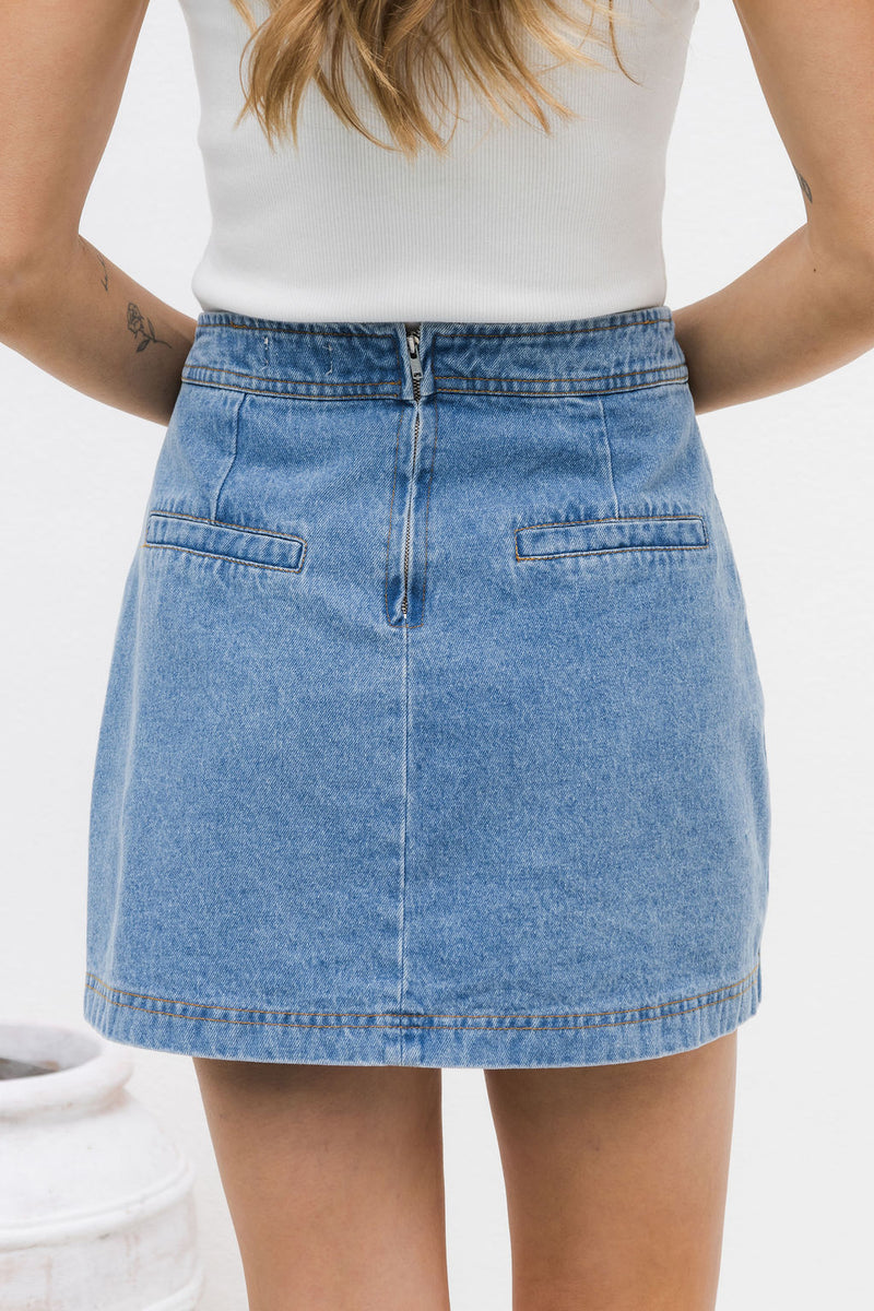Sienna Denim Mini Skirt - Light Wash Blue - The Self Styler