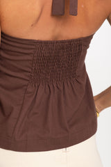 Camilla Pleated Halter Top - Chocolate - The Self Styler