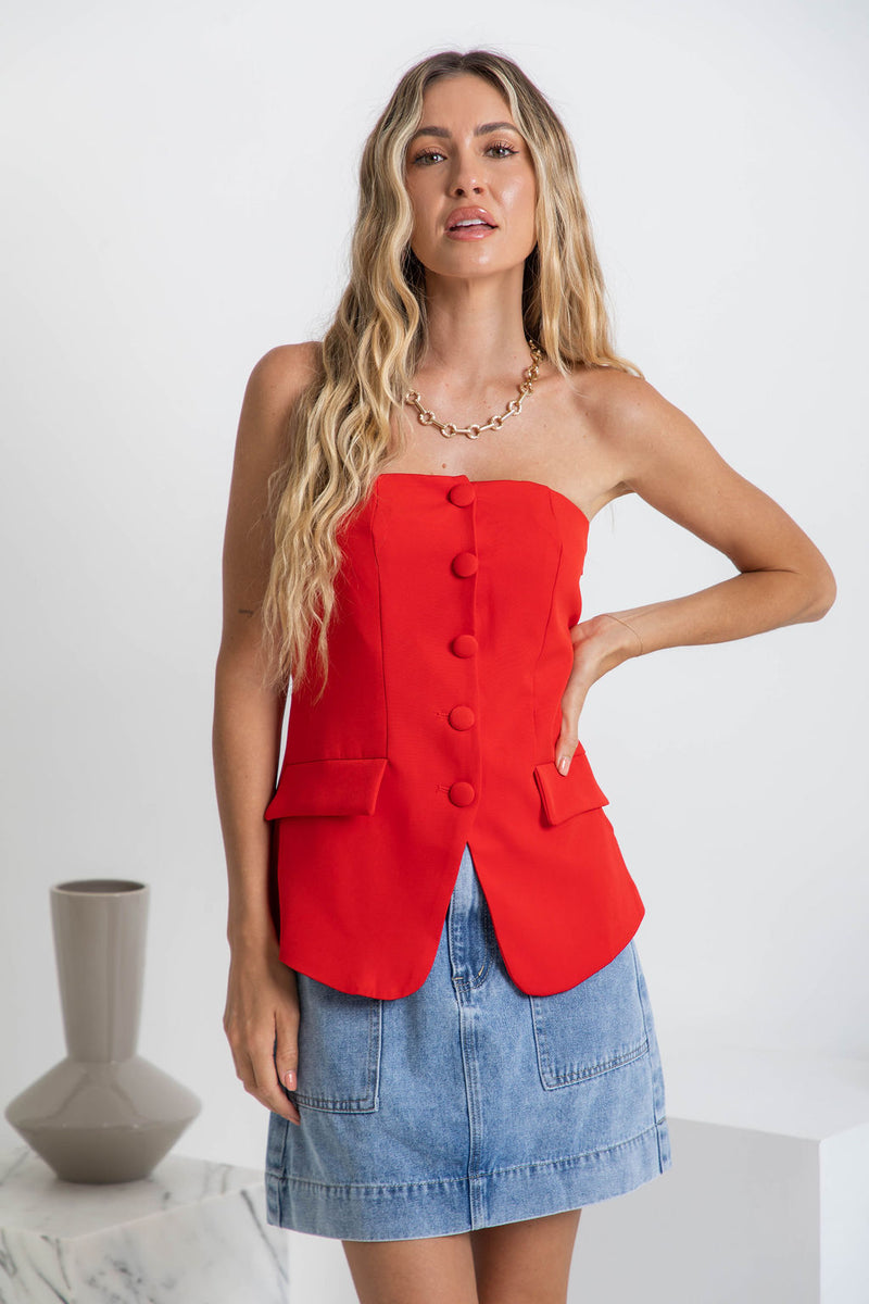 Harvee Strapless Top - Red - The Self Styler