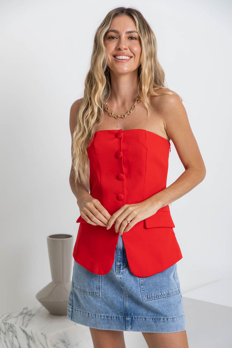 Harvee Strapless Top - Red - The Self Styler