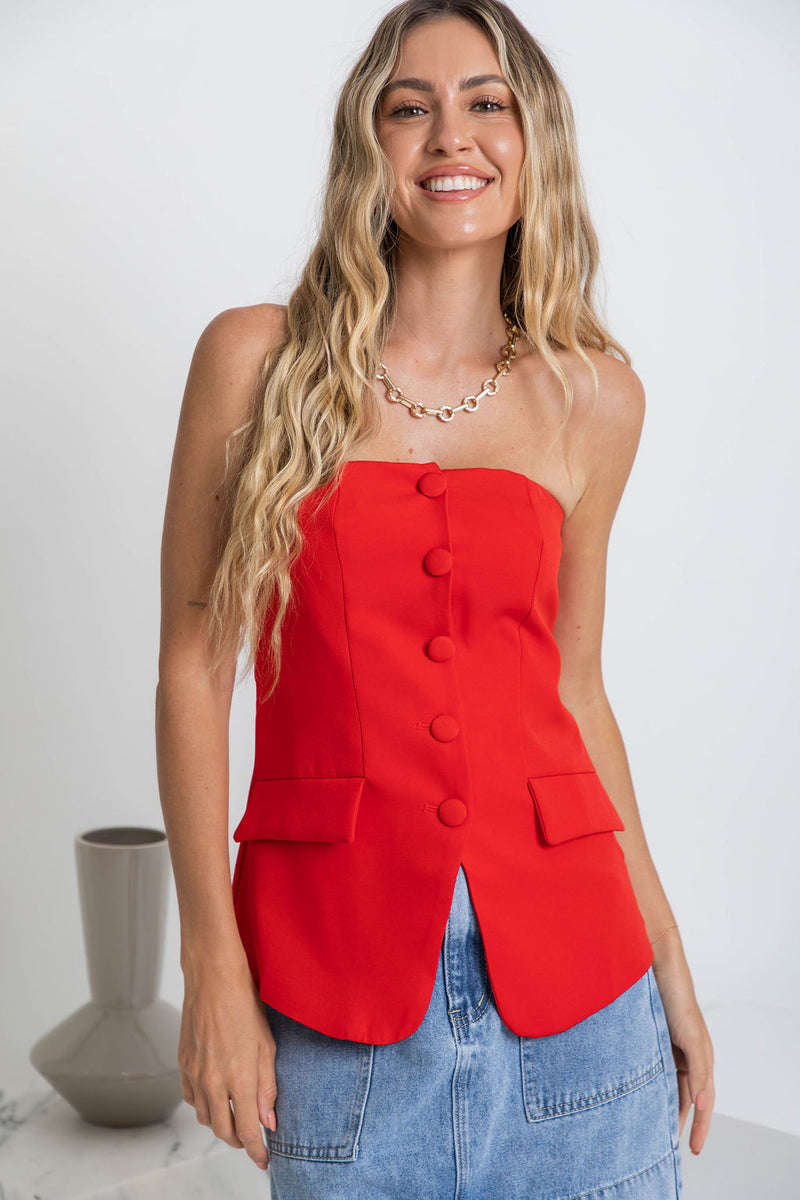 Harvee Strapless Top - Red - The Self Styler