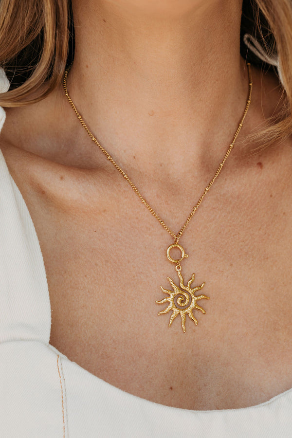 Soleil Sun Charm Necklace - Gold - The Self Styler