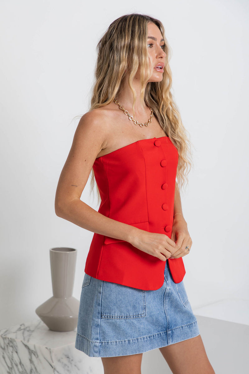 Harvee Strapless Top - Red - The Self Styler