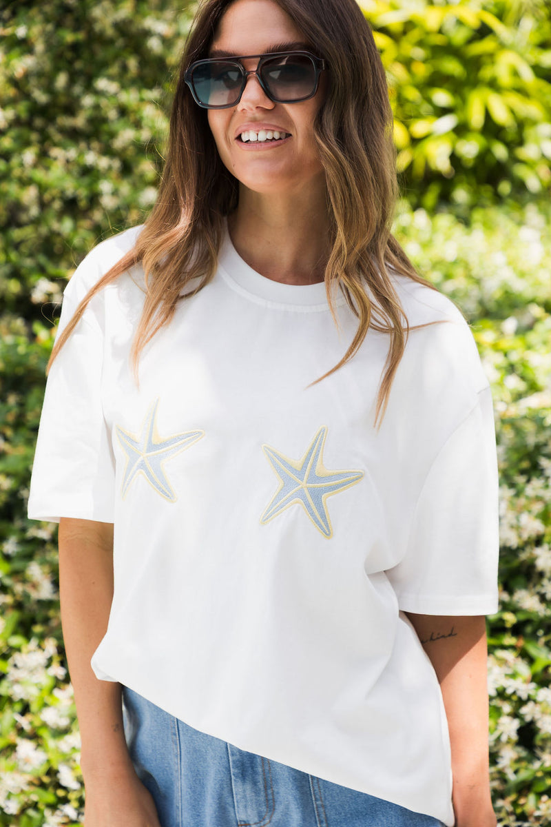 Malibu Embroidered Starfish Tee - Blue - The Self Styler