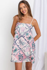 Cleo Mini Dress - PInk Tile Print - The Self Styler