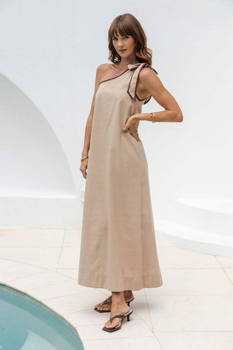Lucinda One-Shoulder Maxi Dress -Chocolate - The Self Styler