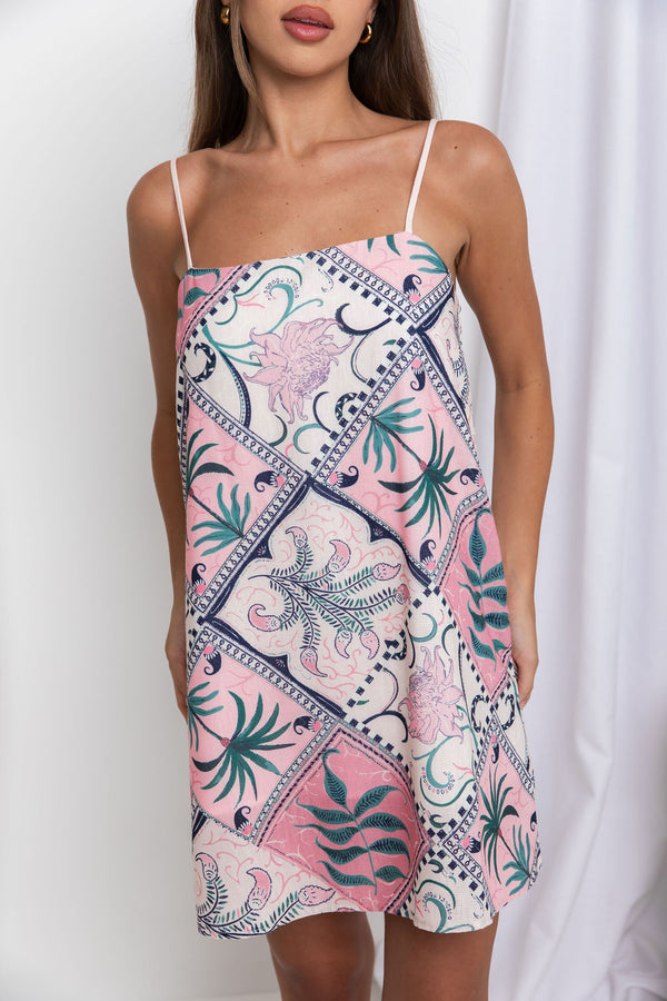 Cleo Mini Dress - PInk Tile Print - The Self Styler