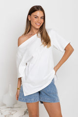 Arden Off-The-Shoulder Tee - White - The Self Styler