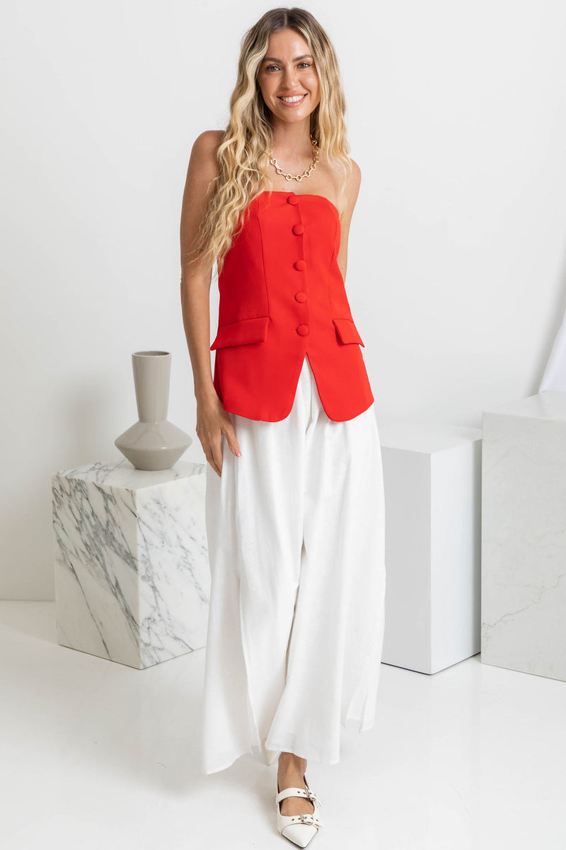 Harvee Strapless Top - Red - The Self Styler