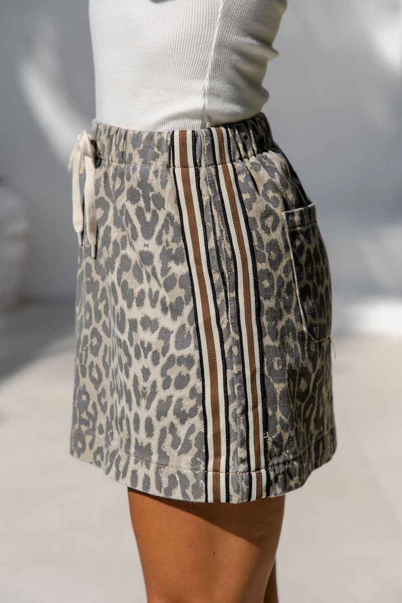 Millie Mini Denim Stripe Skirt -  Leopard Print - The Self Styler