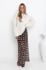 Evie Polka Dot Maxi Skirt - Chocolate and White - The Self Styler