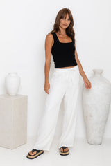 Willow Straight-Leg Linen Pants - White - The Self Styler