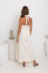 Billie Pleated Halter Maxi Dress - Cream - The Self Styler