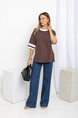 Blake Relaxed-Fit Stripe Tee - Chocolate and White - The Self Styler
