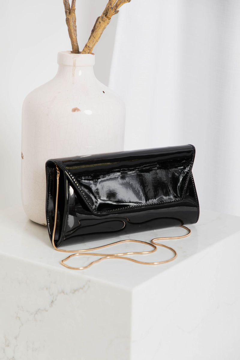 Angel Gloss Clutch Bag - Black - The Self Styler