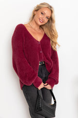 Della Knit Cardigan - Burgundy - The Self Styler