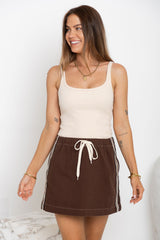 Millie Mini Denim Stripe Skirt -  Chocolate Wash - The Self Styler