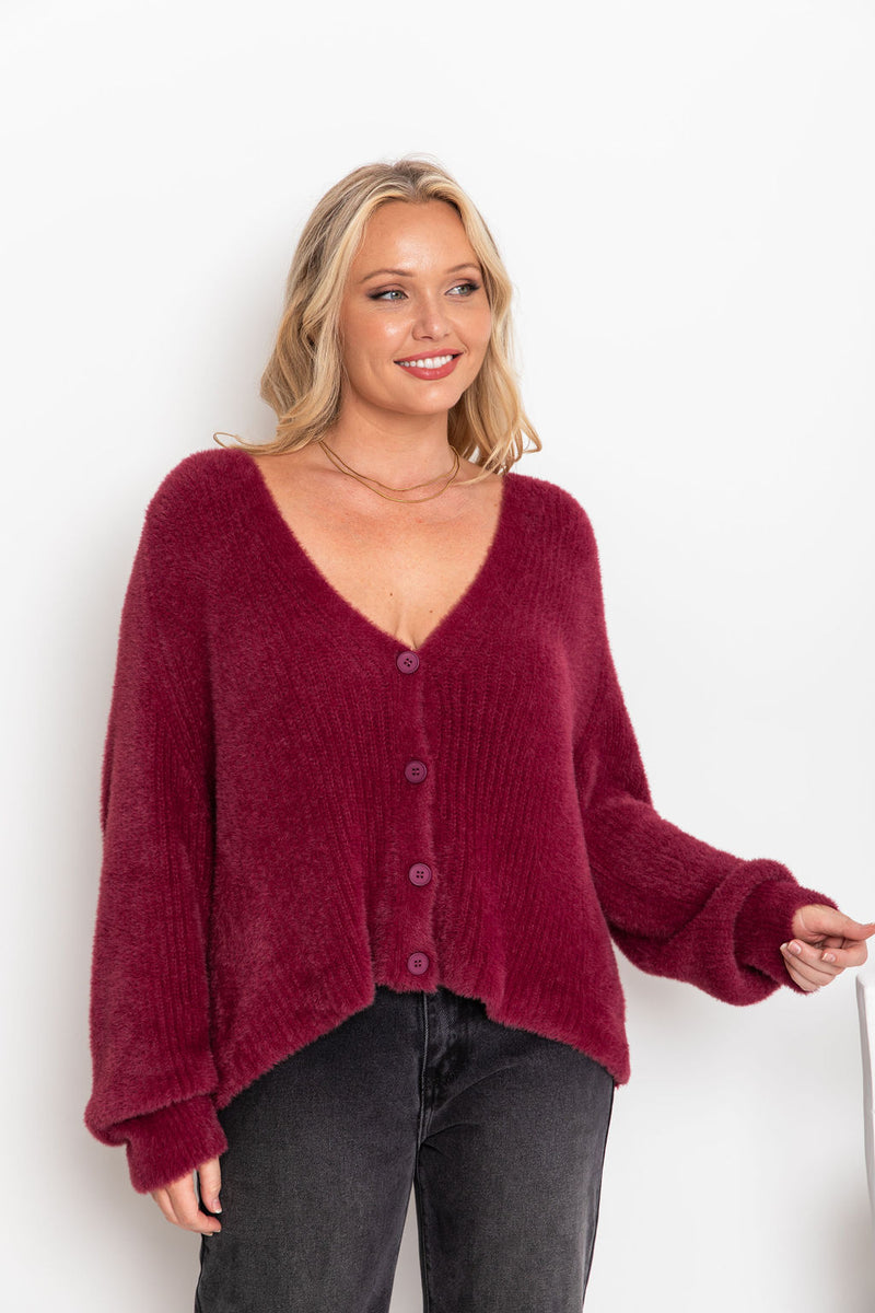 Della Knit Cardigan - Burgundy - The Self Styler