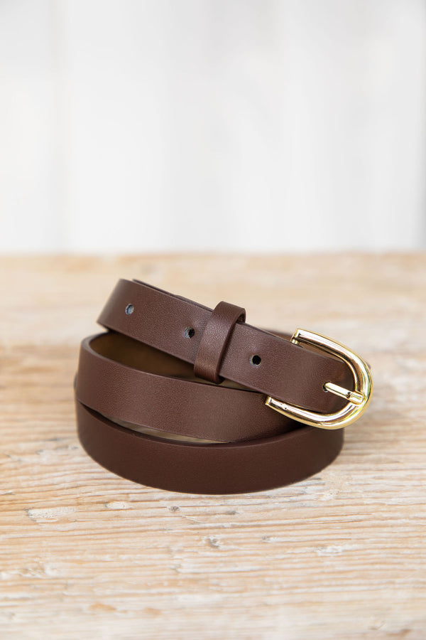 Ellis Skinny Belt - Brown/Gold