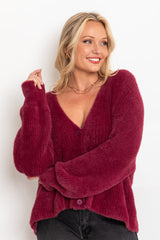 Della Knit Cardigan - Burgundy - The Self Styler