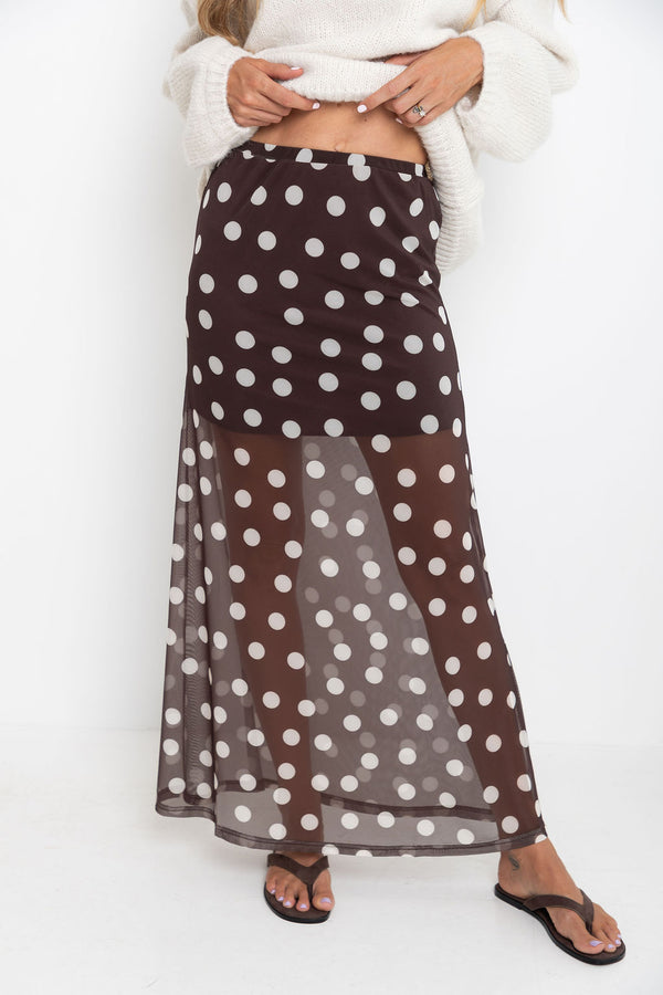 Evie Polka Dot Maxi Skirt - Chocolate and White