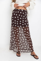 Evie Polka Dot Maxi Skirt - Chocolate and White - The Self Styler