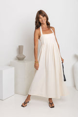 Billie Pleated Halter Maxi Dress - Cream - The Self Styler