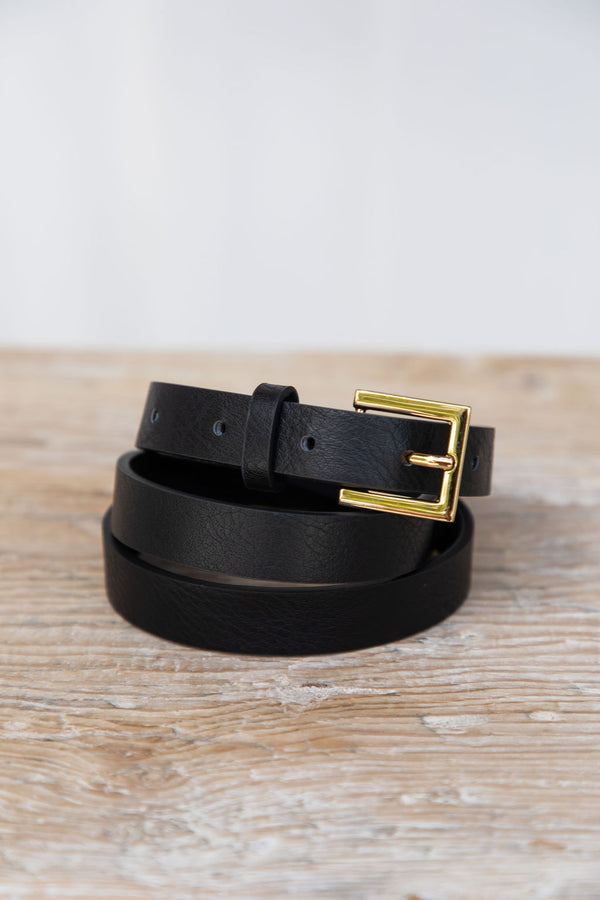 Cleo Skinny Belt - Black/Gold - The Self Styler