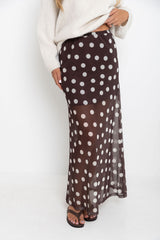 Evie Polka Dot Maxi Skirt - Chocolate and White - The Self Styler