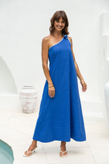 Lucinda One-Shoulder Maxi Dress - Blue - The Self Styler