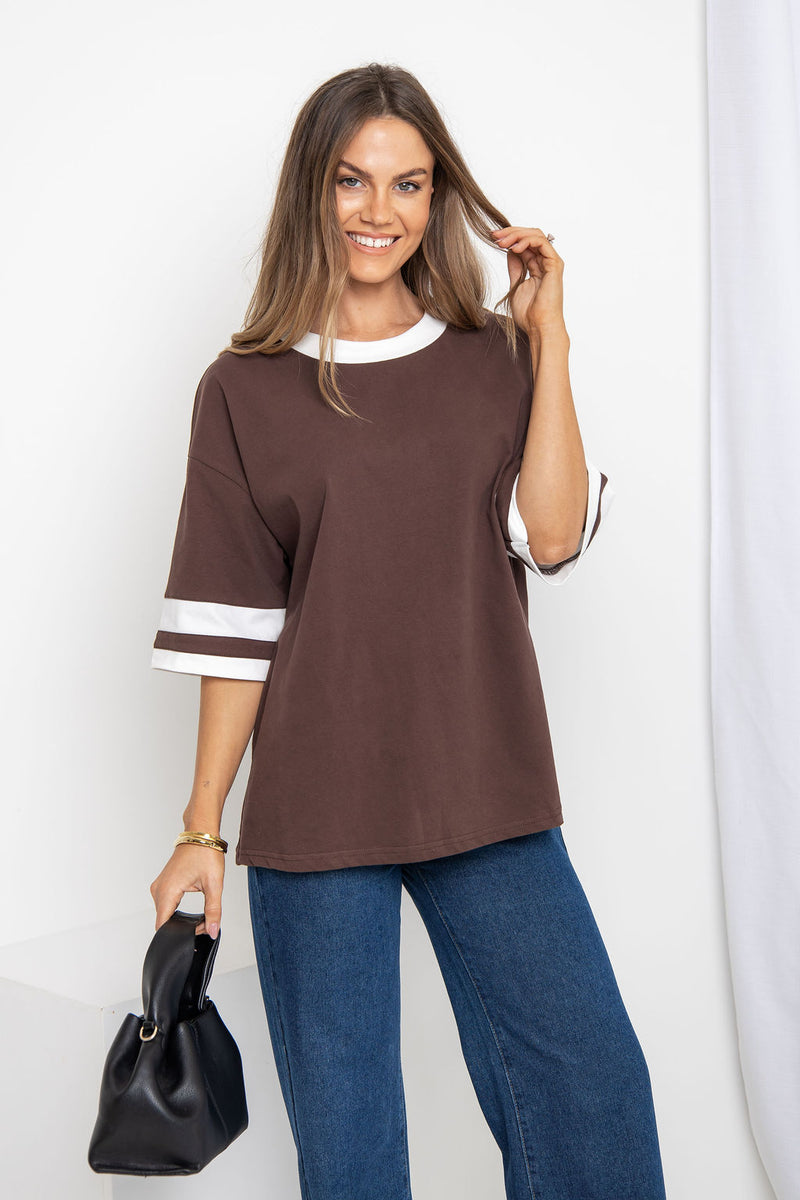 Blake Relaxed-Fit Stripe Tee - Chocolate and White - The Self Styler