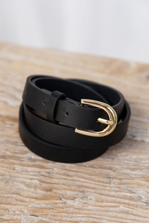 Ellis Skinny Belt - Black/Gold