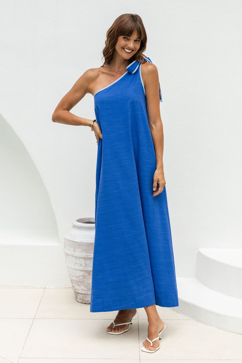 Lucinda One-Shoulder Maxi Dress - Blue - The Self Styler