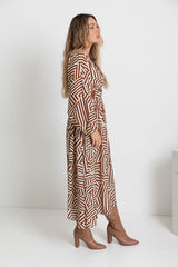 Solana Midi Dress - Abstract Choc Print - The Self Styler