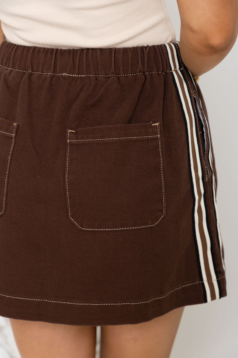 Millie Mini Denim Stripe Skirt -  Chocolate Wash - The Self Styler
