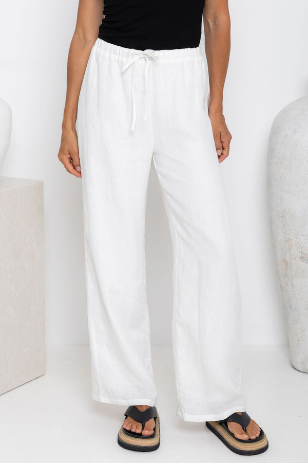 Willow Straight-Leg Linen Pants - White