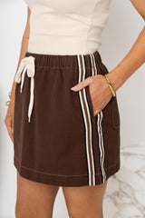 Millie Mini Denim Stripe Skirt -  Chocolate Wash - The Self Styler