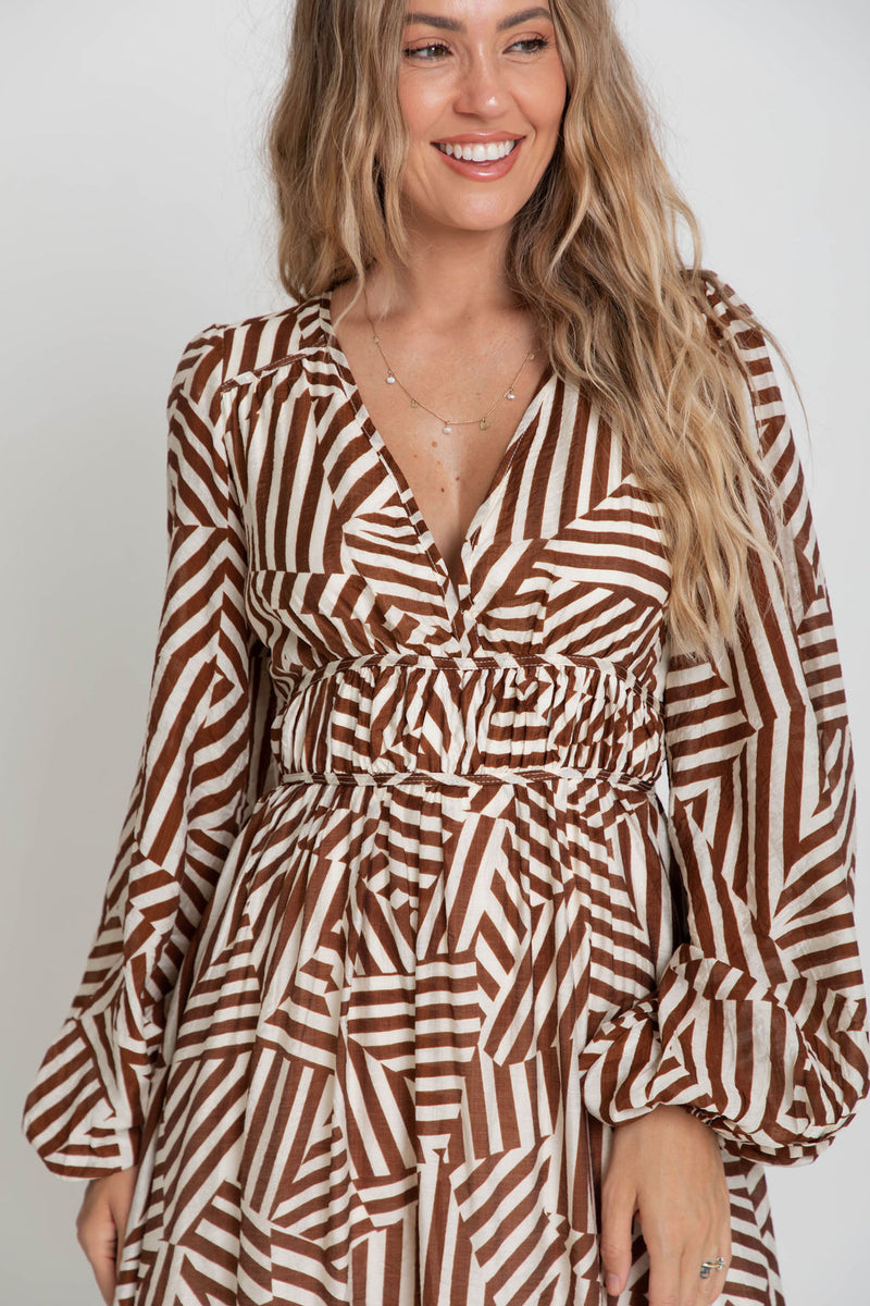 Solana Midi Dress - Abstract Choc Print - The Self Styler