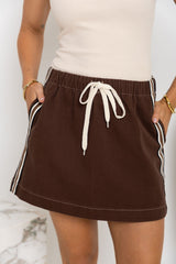 Millie Mini Denim Stripe Skirt -  Chocolate Wash - The Self Styler