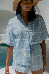 Teasha Cotton Shirt - Beach Soleil Print - Blue and White - The Self Styler