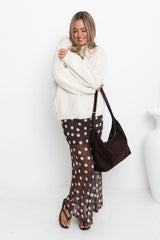 Evie Polka Dot Maxi Skirt - Chocolate and White - The Self Styler