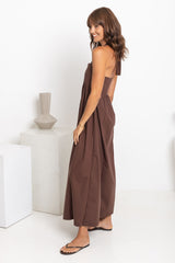Billie Pleated Halter Maxi Dress - Chocolate - The Self Styler