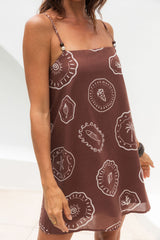 Maya Mini Dress - Hayman Print - Choc - The Self Styler