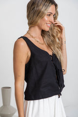 Hannah Front Tie Top - Black - The Self Styler