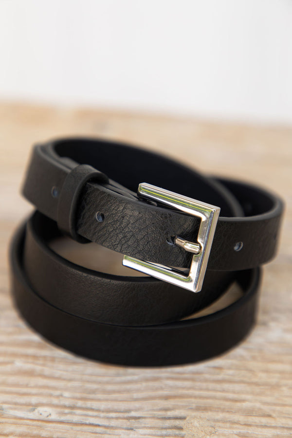 Cleo Skinny Belt - Black/Silver - The Self Styler