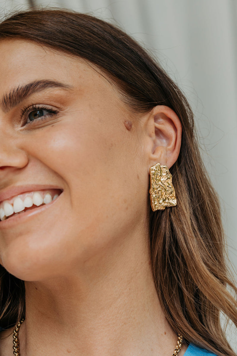 Gia Textured Stud Earrings - Gold - The Self Styler